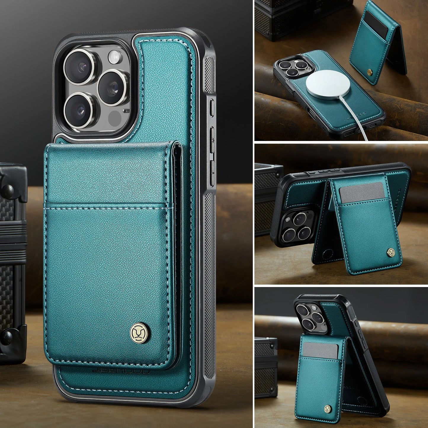 PREMIUM 2-IN-1 MAGNETIC LEATHER IPHONE CASE | SLEEK DESIGN WITH 360° SHOCK & DUST PROTECTION | DETACHABLE CARD HOLDER AND MAGSAFE COMPATIBILITY FOR ULTIMATE FUNCTIONALITY